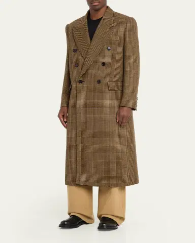 Valentino Garavani Men's Double-Breasted Glen Plaid Wool Coat | Thumbnail 4
