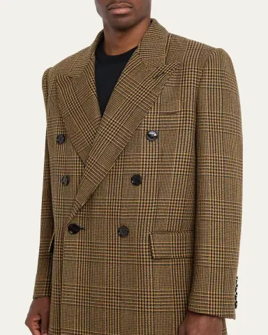 Valentino Garavani Men's Double-Breasted Glen Plaid Wool Coat | Thumbnail 5