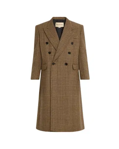 Valentino Garavani Men's Double-Breasted Glen Plaid Wool Coat | Thumbnail 1