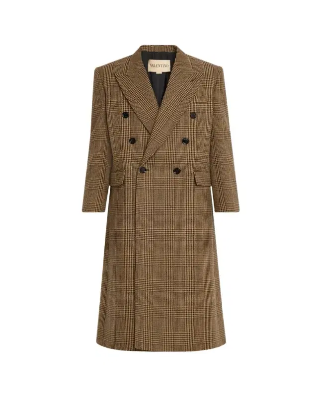 Men's Double-Breasted Glen Plaid Wool Coat