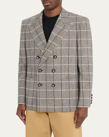 Valentino Garavani Men's Check-Print Melange Wool Jacket | Thumbnail 4