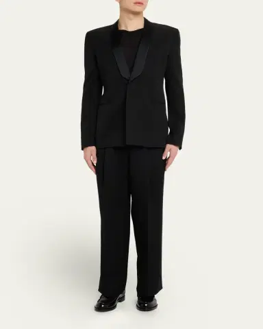 Givenchy Men's Double-Pleat Grain de Poudre Wool Pants | Thumbnail 2 Givenchy Men's Double-Pleat Grain de Poudre Wool Pants | Thumbnail 2