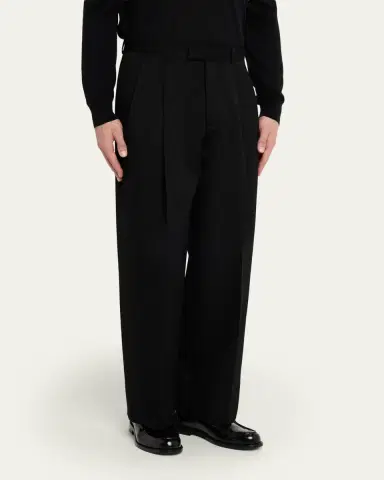 Givenchy Men's Double-Pleat Grain de Poudre Wool Pants | Thumbnail 4