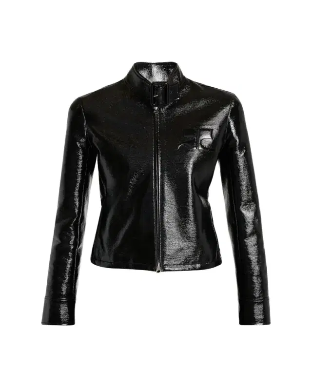 Courreges Buckle-Collar Shiny Vinyl Zipped Jacket