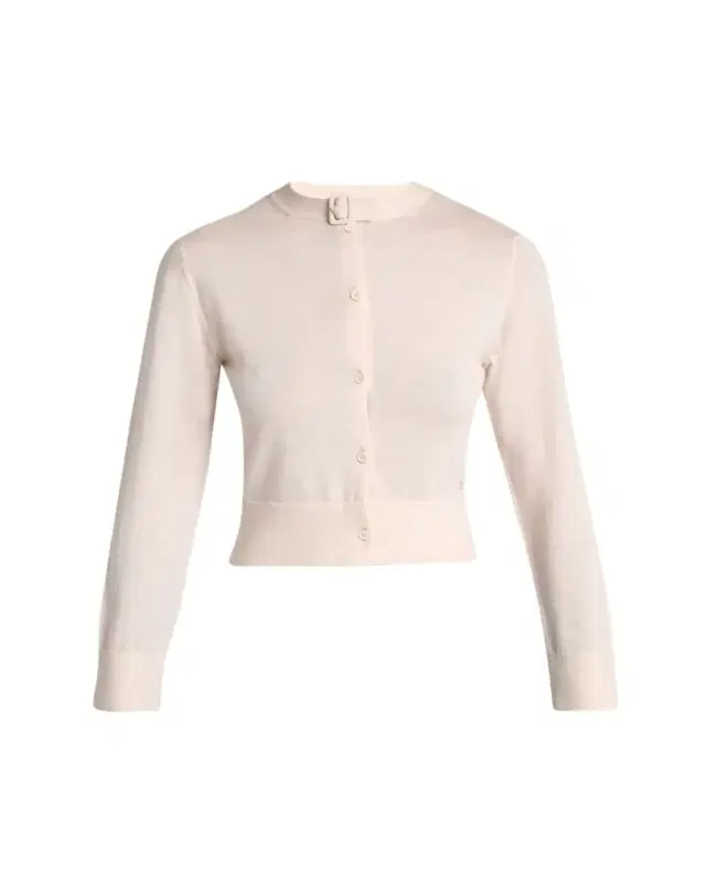 Courreges Buckle Crewneck Merino Wool Crop Cardigan