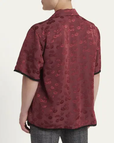 Valentino Garavani Men's Viscose Cherryfic Jacquard Bowling Shirt | Thumbnail 3 Valentino Garavani Men's Viscose Cherryfic Jacquard Bowling Shirt | Thumbnail 3