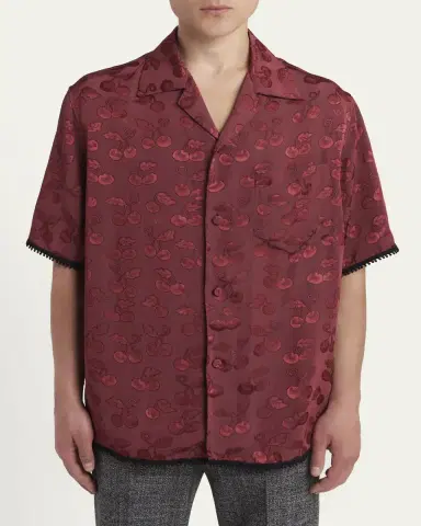 Valentino Garavani Men's Viscose Cherryfic Jacquard Bowling Shirt | Thumbnail 4 Valentino Garavani Men's Viscose Cherryfic Jacquard Bowling Shirt | Thumbnail 4