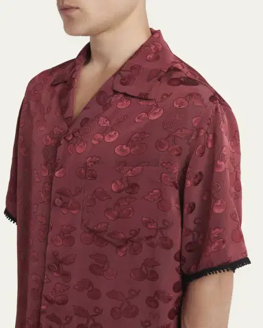 Valentino Garavani Men's Viscose Cherryfic Jacquard Bowling Shirt | Thumbnail 5 Valentino Garavani Men's Viscose Cherryfic Jacquard Bowling Shirt | Thumbnail 5