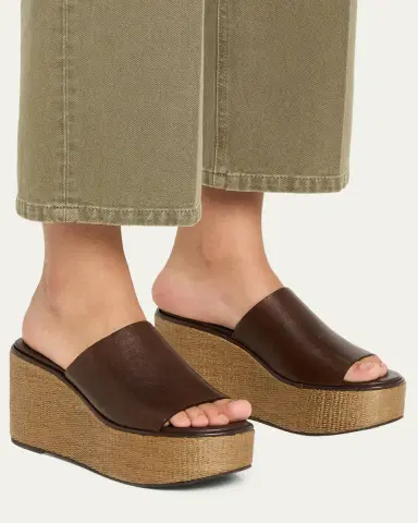 Brunello Cucinelli 80mm Leather and Raffia Platform Sandals | Thumbnail 2