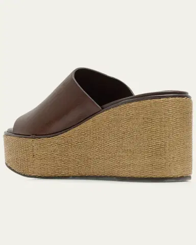 Brunello Cucinelli 80mm Leather and Raffia Platform Sandals | Thumbnail 4
