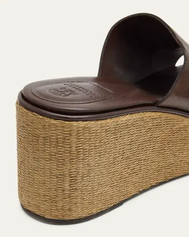 Brunello Cucinelli 80mm Leather and Raffia Platform Sandals | Thumbnail 5