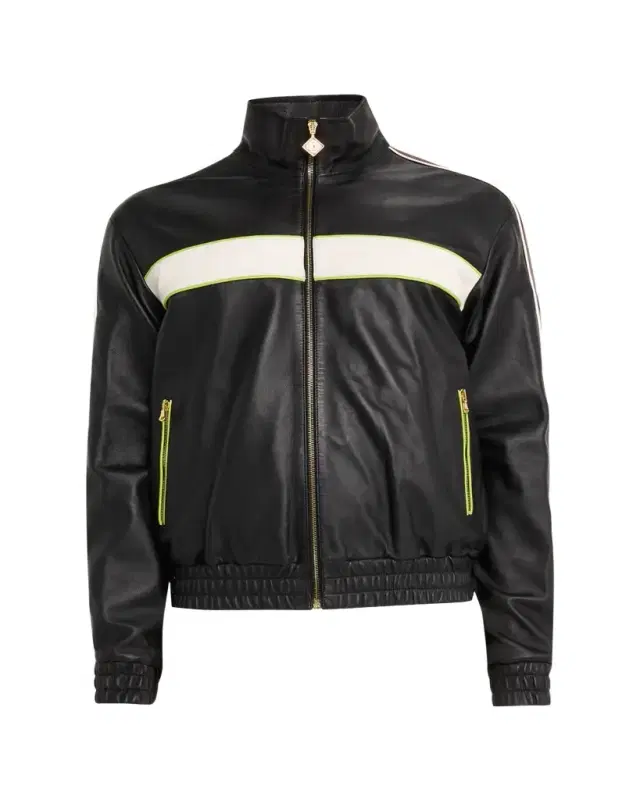 en's Full-Zip Leather Jacket with Piping