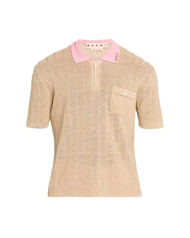 Men's Linen and Cotton Logo-Collar Half-Zip Polo Sweater