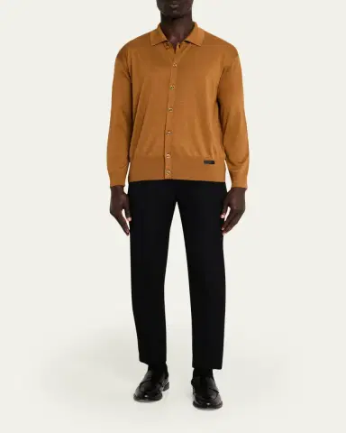 Versace Men's Medusa-Button Knit Polo Cardigan | Thumbnail 2