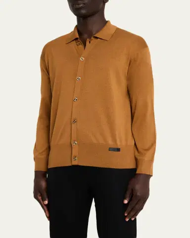 Versace Men's Medusa-Button Knit Polo Cardigan | Thumbnail 4
