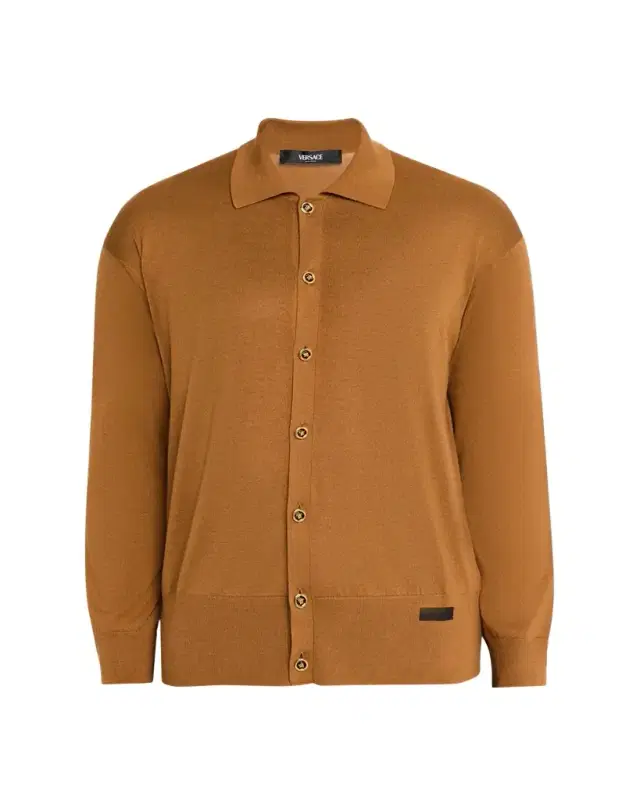 Men's Medusa-Button Knit Polo Cardigan
