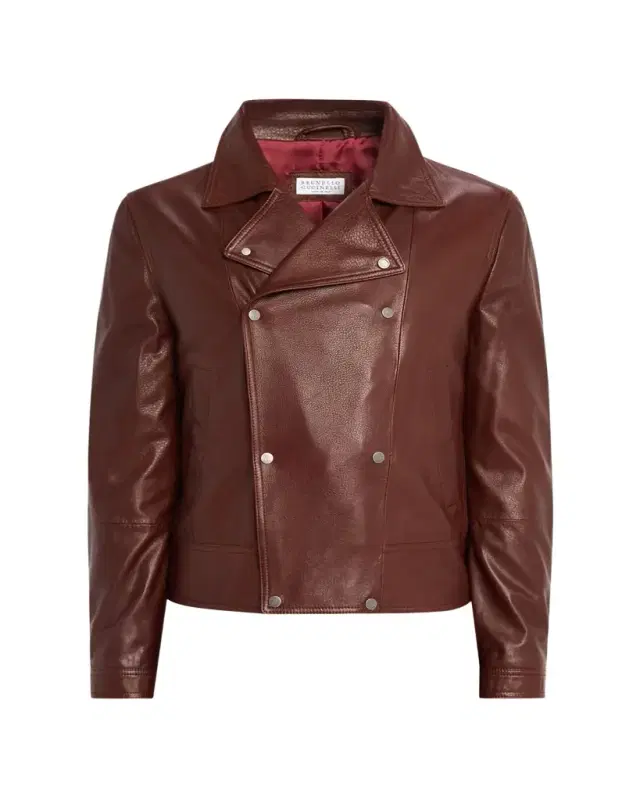 en's Double-Breasted Grained Leather Jacket