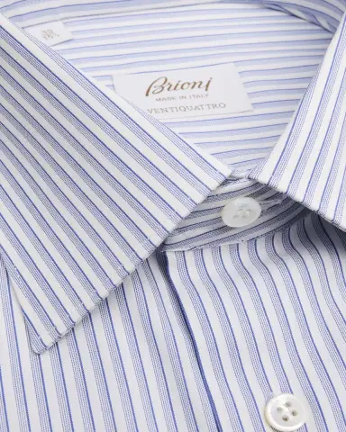Brioni Men's Multi-Stripe Ventiquattro Cotton Dress Shirt | Thumbnail 2 Brioni Men's Multi-Stripe Ventiquattro Cotton Dress Shirt | Thumbnail 2