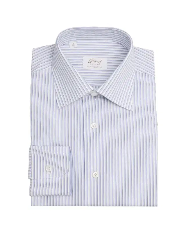 Brioni Men's Multi-Stripe Ventiquattro Cotton Dress Shirt