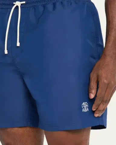 Brunello Cucinelli Men's Solid Swim Trunks with Logo | Thumbnail 4 Brunello Cucinelli Men's Solid Swim Trunks with Logo | Thumbnail 4