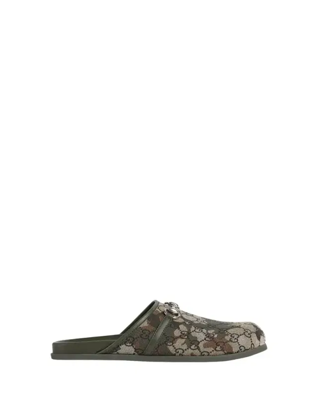 Men's Rhein Camouflage GG Canvas and Leather Mules