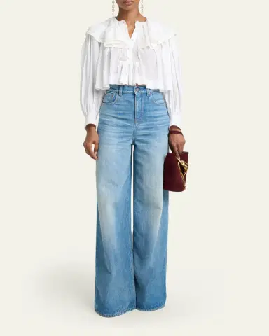 Chloé Light Cotton Voile Capelet Crop Blouse | Thumbnail 2 Chloé Light Cotton Voile Capelet Crop Blouse | Thumbnail 2