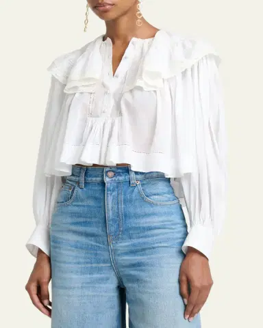 Chloé Light Cotton Voile Capelet Crop Blouse | Thumbnail 4 Chloé Light Cotton Voile Capelet Crop Blouse | Thumbnail 4