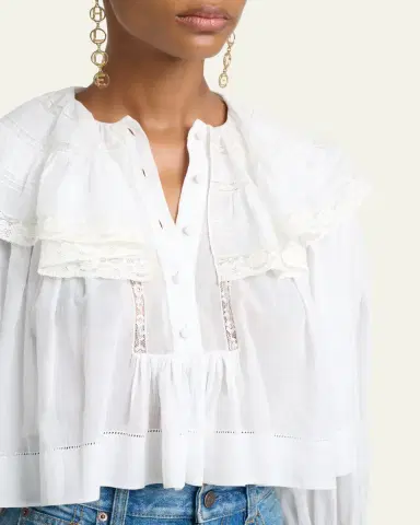 Chloé Light Cotton Voile Capelet Crop Blouse | Thumbnail 5 Chloé Light Cotton Voile Capelet Crop Blouse | Thumbnail 5