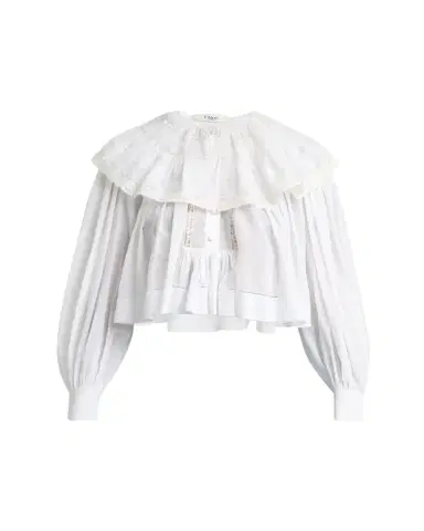 Chloé Light Cotton Voile Capelet Crop Blouse | Thumbnail 1 Chloé Light Cotton Voile Capelet Crop Blouse | Thumbnail 1
