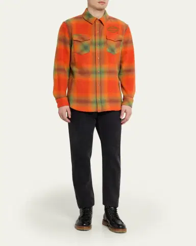 God’s True Cashmere x Harley-Davidson Men's Plaid Cashmere Button-Down Shirt | Thumbnail 2 God’s True Cashmere x Harley-Davidson Men's Plaid Cashmere Button-Down Shirt | Thumbnail 2