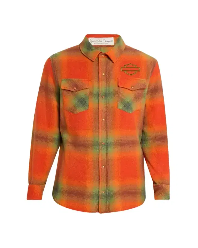 God's True Cashmere x Harley-Davidson Men's Plaid Cashmere Button-Down Shirt
