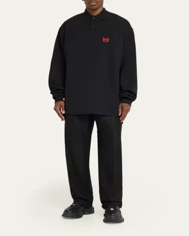 Balenciaga Men's BB-Laurel Oversized Fleece Polo Shirt | Thumbnail 2