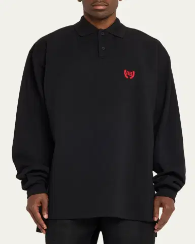 Balenciaga Men's BB-Laurel Oversized Fleece Polo Shirt | Thumbnail 4