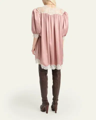 Chloé Lace-Trim Short-Sleeve Satin Mini Dress | Thumbnail 3 Chloé Lace-Trim Short-Sleeve Satin Mini Dress | Thumbnail 3