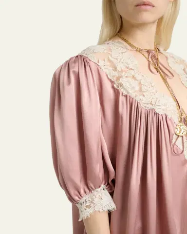 Chloé Lace-Trim Short-Sleeve Satin Mini Dress | Thumbnail 5 Chloé Lace-Trim Short-Sleeve Satin Mini Dress | Thumbnail 5