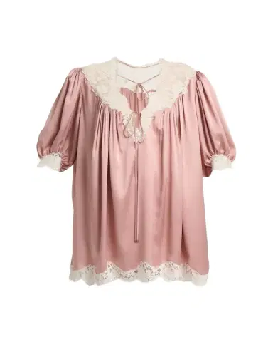 Chloé Lace-Trim Short-Sleeve Satin Mini Dress | Thumbnail 1 Chloé Lace-Trim Short-Sleeve Satin Mini Dress | Thumbnail 1