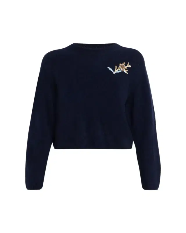 Romy Floral Embellished Cashmere-Silk Sweater