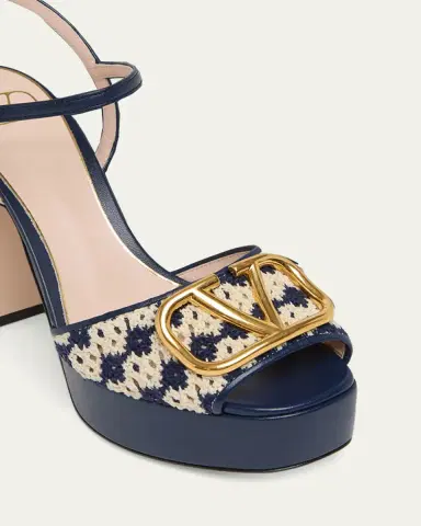 Valentino Garavani 115mm VLogo Crochet and Leather Platform Sandals | Thumbnail 5 Valentino Garavani 115mm VLogo Crochet and Leather Platform Sandals | Thumbnail 5
