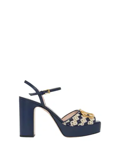 Valentino Garavani 115mm VLogo Crochet and Leather Platform Sandals | Thumbnail 1 Valentino Garavani 115mm VLogo Crochet and Leather Platform Sandals | Thumbnail 1