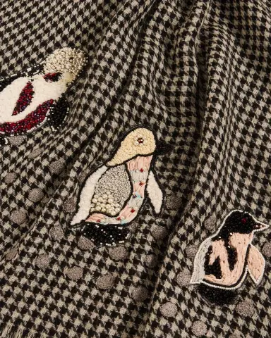 Janavi India Polka Penguin Embroidered Cashmere Shawl | Thumbnail 4