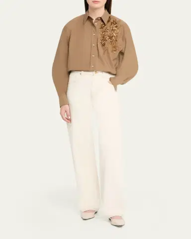 Brunello Cucinelli Halo Effect Embroidered Cotton-Blend Shirt | Thumbnail 2 Brunello Cucinelli Halo Effect Embroidered Cotton-Blend Shirt | Thumbnail 2