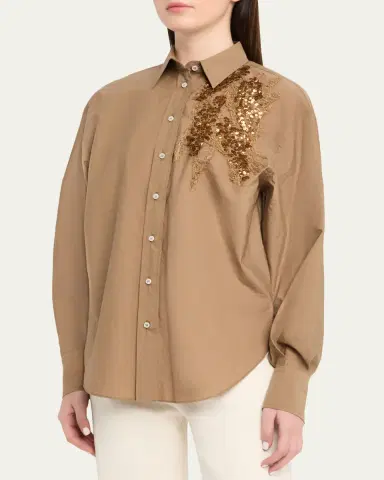 Brunello Cucinelli Halo Effect Embroidered Cotton-Blend Shirt | Thumbnail 4 Brunello Cucinelli Halo Effect Embroidered Cotton-Blend Shirt | Thumbnail 4
