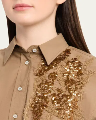 Brunello Cucinelli Halo Effect Embroidered Cotton-Blend Shirt | Thumbnail 5 Brunello Cucinelli Halo Effect Embroidered Cotton-Blend Shirt | Thumbnail 5