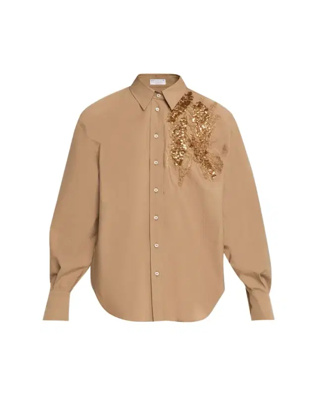 Brunello Cucinelli Halo Effect Embroidered Cotton-Blend Shirt