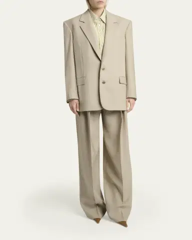 Saint Laurent Single-Breasted Oversized Wool-Silk Blazer Jacket | Thumbnail 2 Saint Laurent Single-Breasted Oversized Wool-Silk Blazer Jacket | Thumbnail 2