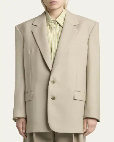 Saint Laurent Single-Breasted Oversized Wool-Silk Blazer Jacket | Thumbnail 4 Saint Laurent Single-Breasted Oversized Wool-Silk Blazer Jacket | Thumbnail 4