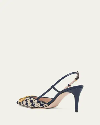 Valentino Garavani 80mm VLogo Crochet and Leather Slingback Pumps | Thumbnail 4