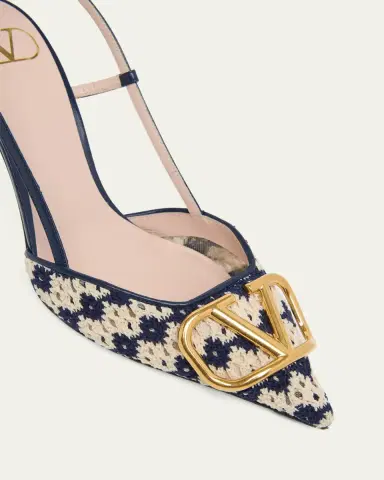 Valentino Garavani 80mm VLogo Crochet and Leather Slingback Pumps | Thumbnail 5