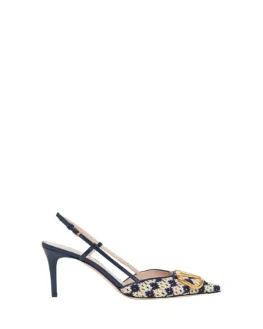 Valentino Garavani 80mm VLogo Crochet and Leather Slingback Pumps | Thumbnail 1