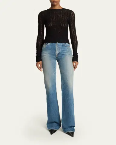Saint Laurent Diamond Open-Knit Long-Sleeve Top | Thumbnail 2